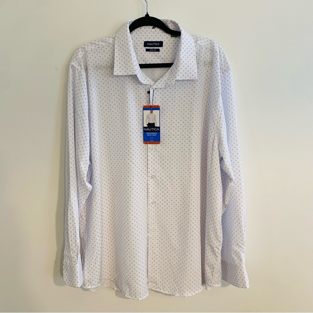 PRICE DROP Nautica Men's White and Blue Dot Shirt